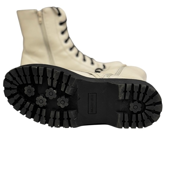 SINCERELY JULES HARLEY COMBAT BOOTS Sz 8.5 Cream Lace-Up Ankle Boots - Picture 5 of 9